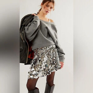 FREE PEOPLE -Can't Get Enough Mini Sequin Skirt - Silver size 0